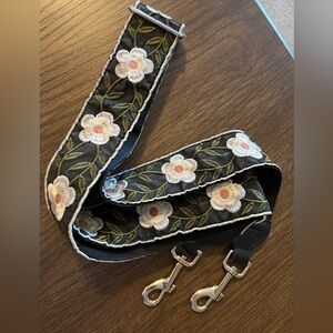 Floral Embroidered Purse or Guitar Strap - Black and White